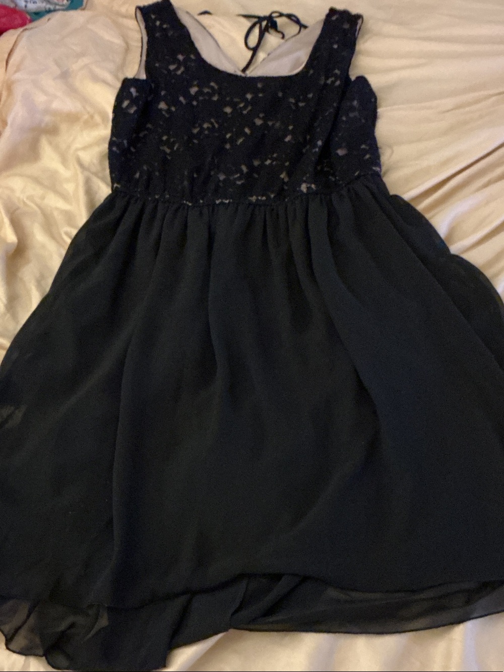 Black Lace Bodice Chiffon Skirt Party Dress